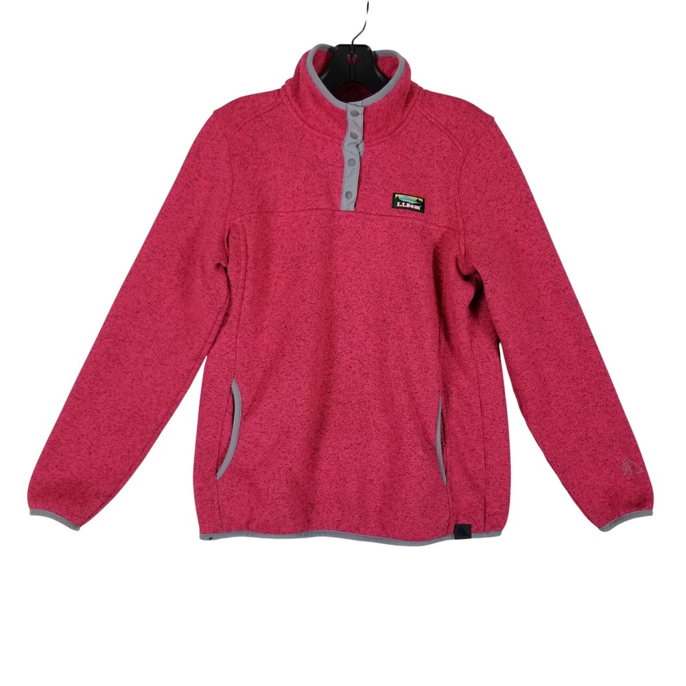 L.L.Bean Sweater Fleece Pullover Women Medium Raspberry Heather Snap Neck 292726